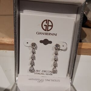 NWT AUTH GIANI BERNINI SOLID STERLING CZ 5 STONE LONG DANGLE EARRINGS